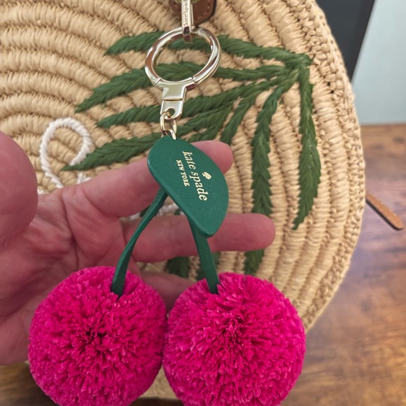 Kate Spade Straw Shoulder Bag with Green and Pink Accents and sunglasses & case - Picture 9 of 16